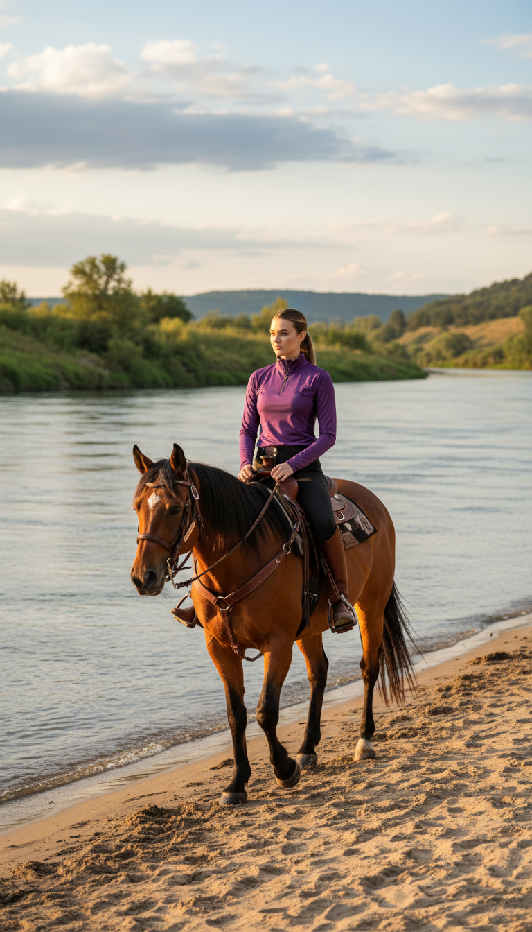 Women’s purple breathable mesh riding top with stretchy fabric by PK Equine.