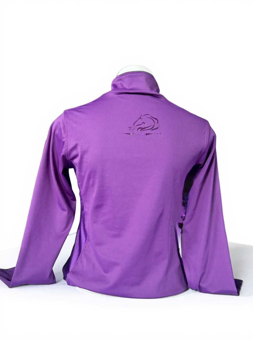 Women’s purple breathable mesh riding top with stretchy fabric by PK Equine.