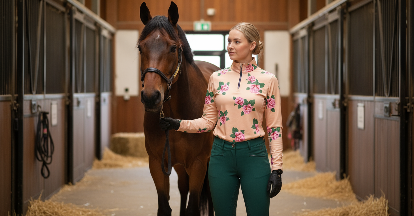 Women's Peach Floral Long Sleeve Riding Top - PK Equine