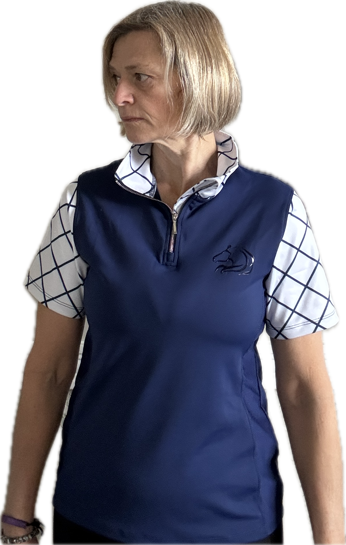 Women’s crisscross half-zip riding top from 2025 Collection with breathable fabric by PK Equine.