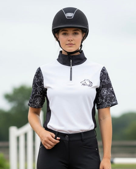 Women’s Blossom Half-Zip Riding Top, Breathable & Stretchy - PK Equine