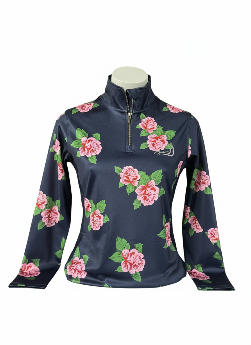 Women’s floral breathable mesh riding top with stretchy fabric by PK Equine. 