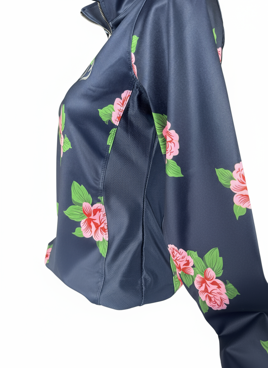 Women’s floral breathable mesh riding top with stretchy fabric by PK Equine. 