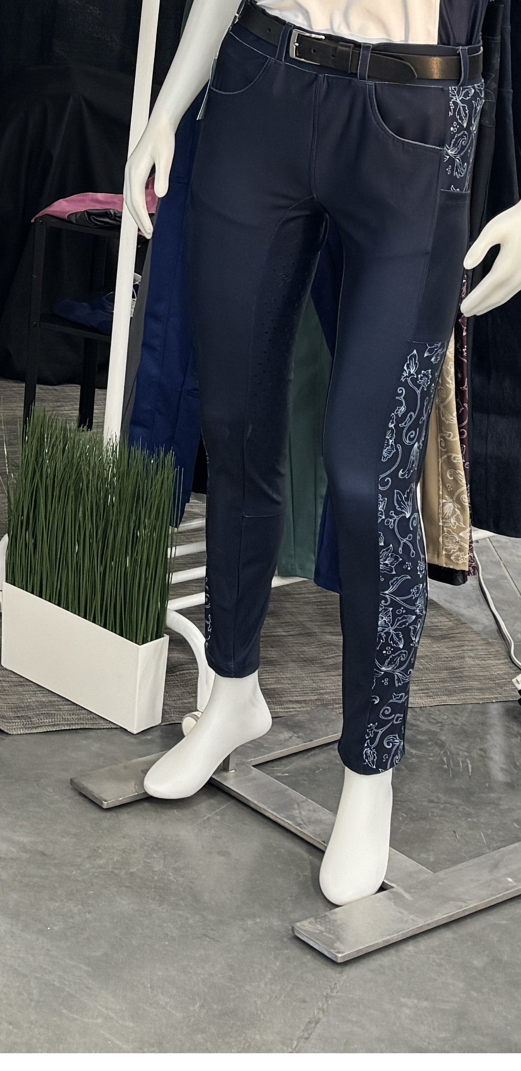 Bolt Blossom Riders breeches from Unbridled Collection with stretchy fabric and silicone grip by PK Equine.