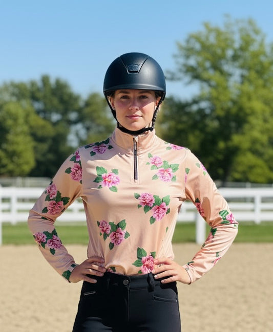 Women’s breathable mesh riding top with stretchy fabric by PK Equine.