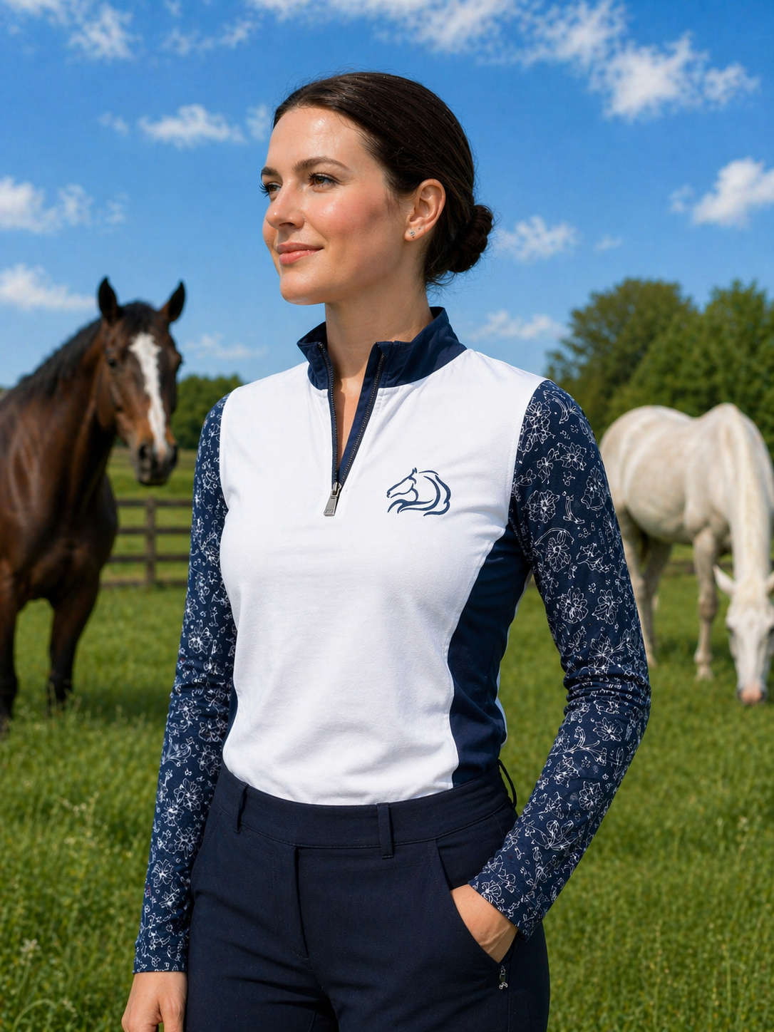 Women’s Blossom Half-Zip Riding Top, Breathable & Stretchy - PK Equine
